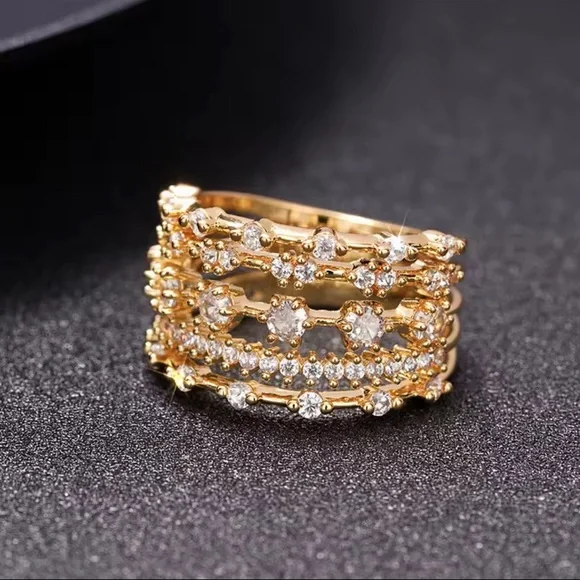 Elegant Gold Multi Layered Crystal Ring - Picture 3 of 3